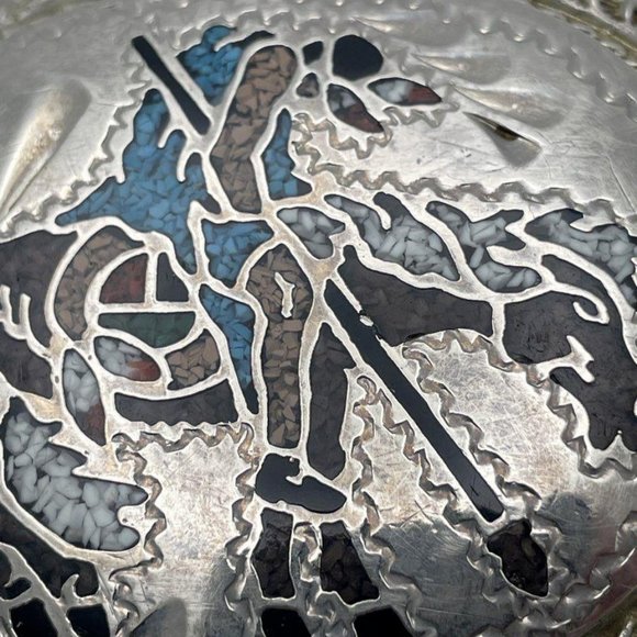 Men's Smooth Western Horse Rider Fighter Silver - Tone Stone Chip Belt Buckle - Picture 2 of 4